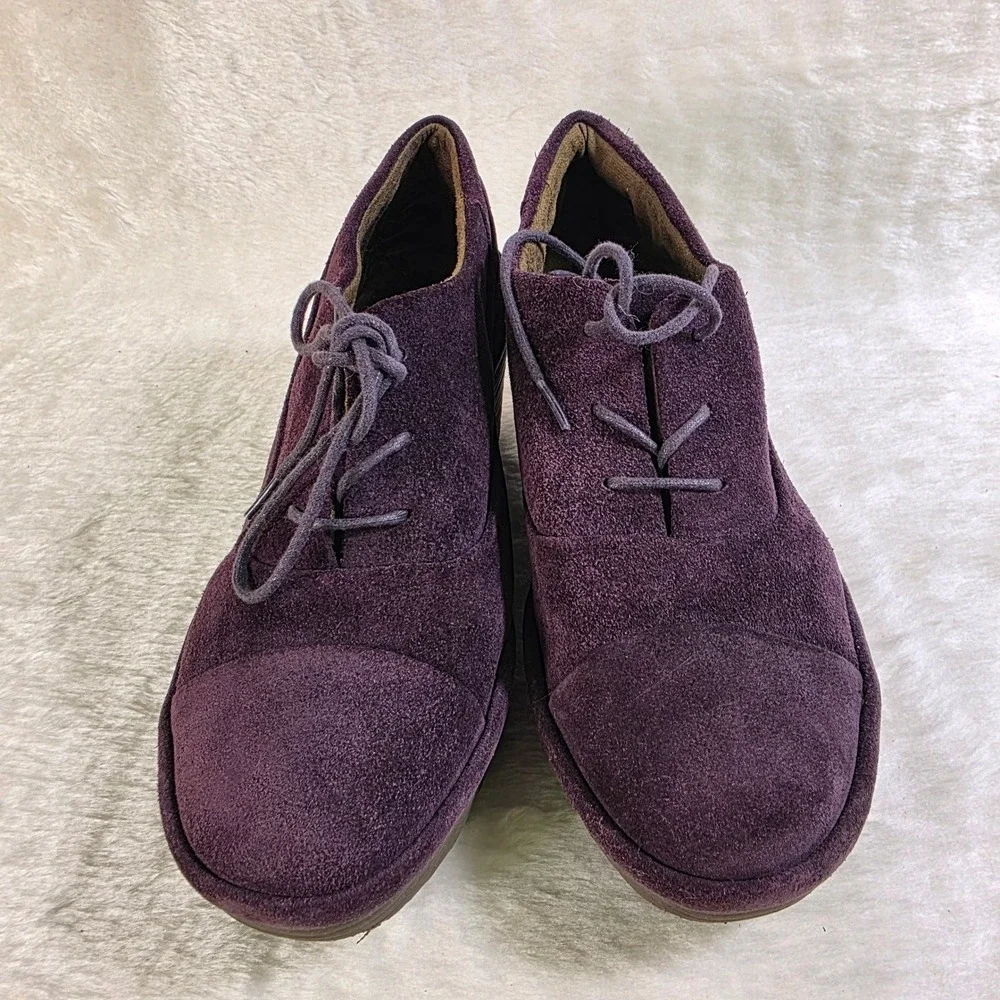 Fly London Yip Wedge Booties Purple Suede Lace Up Women 38 7 Excellent